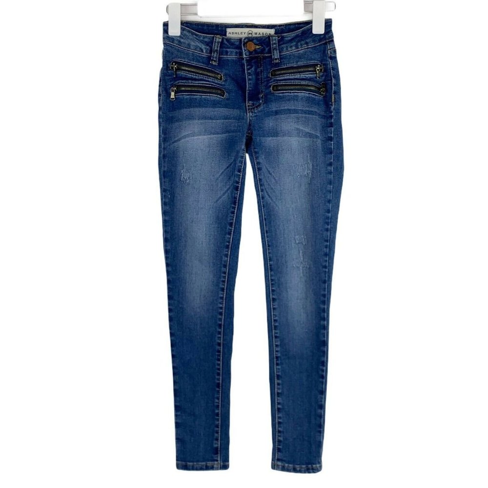 Ashley Mason Moto Zipper Skinny Stretch Crop Ankle